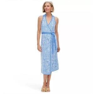 Diane Von Furstenberg x Target Blue and White Sleeveless Wrap Midi Dress w/ Belt